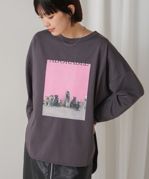 Bou Jeloud（ブージュルード）の「DogプリントTシャツ（Tシャツ/カットソー・レディース・オフホワイト/チャコールグレー・FREE）」の2枚目の写真