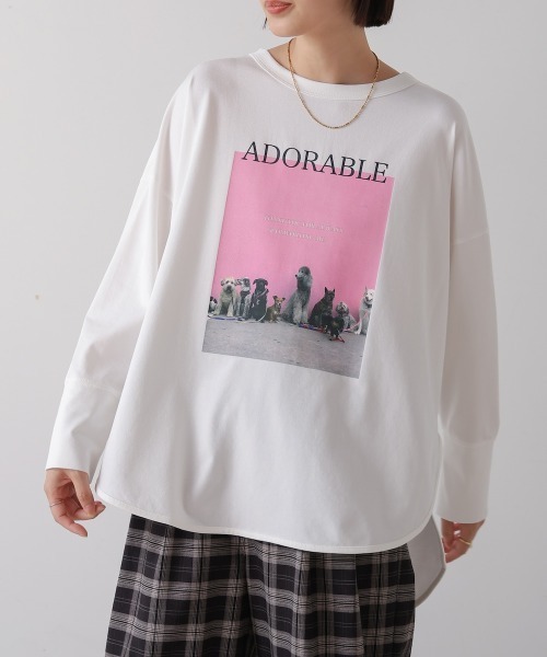 Bou Jeloud（ブージュルード）の「DogプリントTシャツ（Tシャツ/カットソー・レディース・オフホワイト/チャコールグレー・FREE）」の3枚目の写真