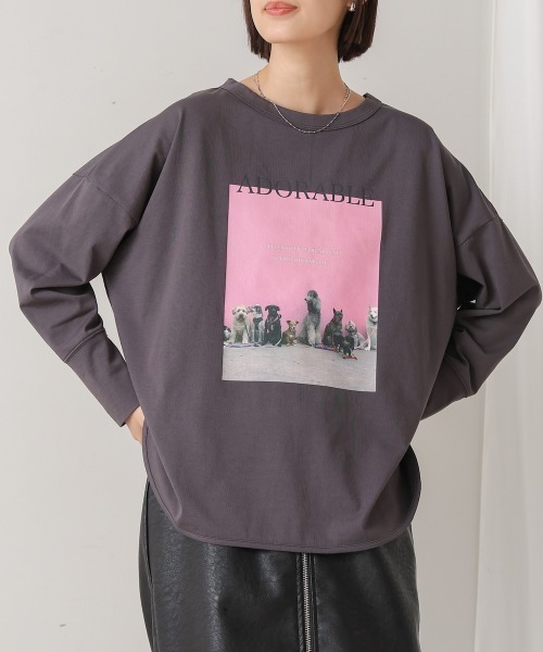 Bou Jeloud（ブージュルード）の「DogプリントTシャツ（Tシャツ/カットソー・レディース・オフホワイト/チャコールグレー・FREE）」の12枚目の写真