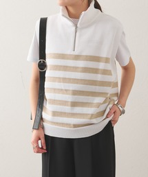 TRICOTS JEAN MARC（トリコットジーンマルク）の「TRICOTS JEAN MARC/ハーフジップボーダー半袖ニット（ニット/セーター）」