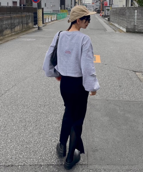 INTER FACTORY（インターファクトリー）の「YUKI - 刺繍カットアウトスウェット made in INTER FACTORY（スウェット・レディース・チャコールグレー/ライトグレー・FREE）」の12枚目の写真