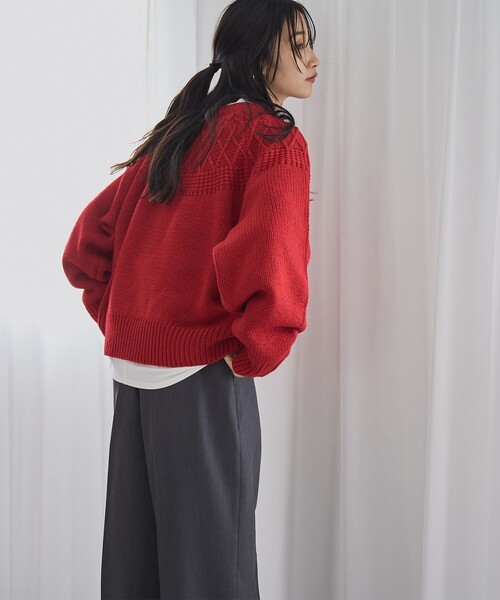 coen（コーエン）の「【ぽわん袖×かわいいデザインのほめられニット】冬の褒められニット/キュウシンライククルーネックニット（ニット/セーター・レディース・レッド/ライトブルー/オフホワイト/ダークグレー・L/M）」の7枚目の写真