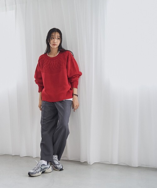 coen（コーエン）の「【ぽわん袖×かわいいデザインのほめられニット】冬の褒められニット/キュウシンライククルーネックニット（ニット/セーター・レディース・レッド/ライトブルー/オフホワイト/ダークグレー・L/M）」の10枚目の写真