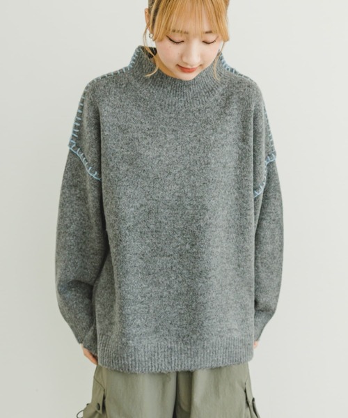 ITEMS URBANRESEARCH（アイテムズ アーバンリサーチ）の「ハンドステッチハイネックニット（ニット/セーター・レディース・イエロー/ライトベージュ/グレー/チャコールグレー・FREE）」の3枚目の写真