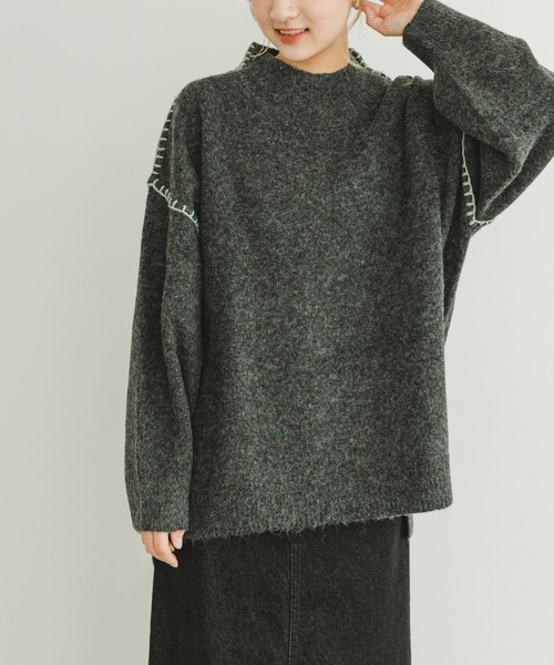 ITEMS URBANRESEARCH（アイテムズ アーバンリサーチ）の「ハンドステッチハイネックニット（ニット/セーター・レディース・イエロー/ライトベージュ/グレー/チャコールグレー・FREE）」の10枚目の写真