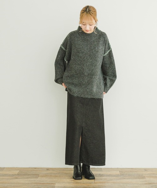 ITEMS URBANRESEARCH（アイテムズ アーバンリサーチ）の「ハンドステッチハイネックニット（ニット/セーター・レディース・イエロー/ライトベージュ/グレー/チャコールグレー・FREE）」の12枚目の写真