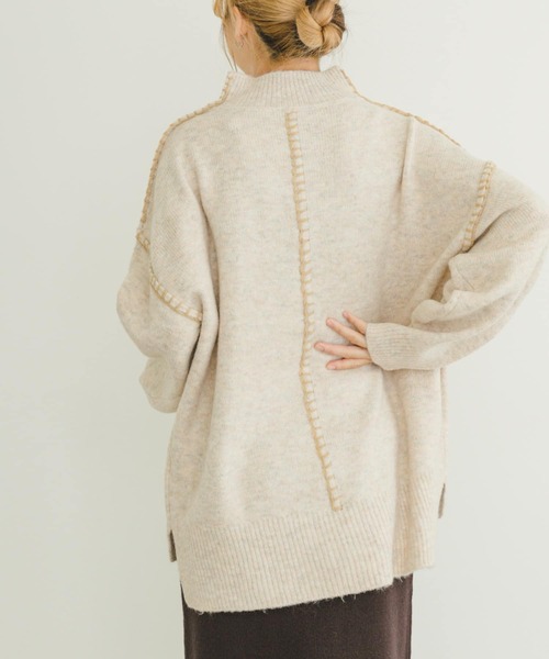 ITEMS URBANRESEARCH（アイテムズ アーバンリサーチ）の「ハンドステッチハイネックニット（ニット/セーター・レディース・イエロー/ライトベージュ/グレー/チャコールグレー・FREE）」の15枚目の写真