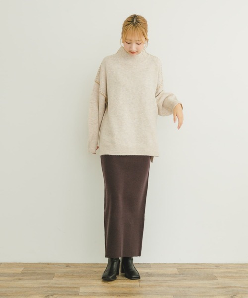 ITEMS URBANRESEARCH（アイテムズ アーバンリサーチ）の「ハンドステッチハイネックニット（ニット/セーター・レディース・イエロー/ライトベージュ/グレー/チャコールグレー・FREE）」の17枚目の写真