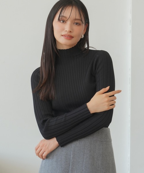TRUDEA(トルディア)の「ランダムリブハイネックプルオーバー(ニット/セーター・レディース・ブラック/ブルーグリーン/ワイン/ベージュ/ライトグレー・MEDIUM/LARGE)」の1枚目の写真