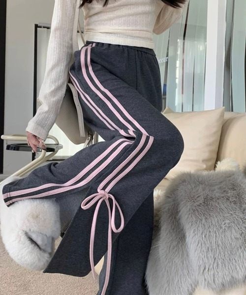 shopnikoniko(ショップニコニコ)の「サイドリボン スウェットパンツ トラックパンツ(スウェットパンツ・レディース・グレー・フリー)」の1枚目の写真
