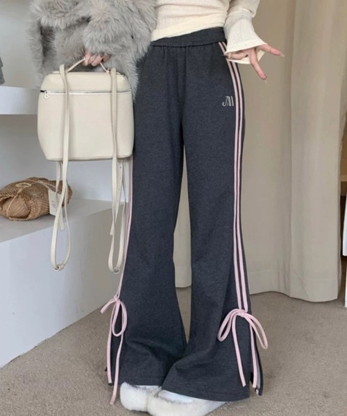 shopnikoniko(ショップニコニコ)の「サイドリボン スウェットパンツ トラックパンツ(スウェットパンツ・レディース・グレー・フリー)」の3枚目の写真