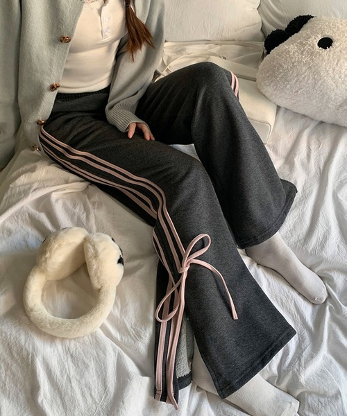 shopnikoniko(ショップニコニコ)の「サイドリボン スウェットパンツ トラックパンツ(スウェットパンツ・レディース・グレー・フリー)」の5枚目の写真
