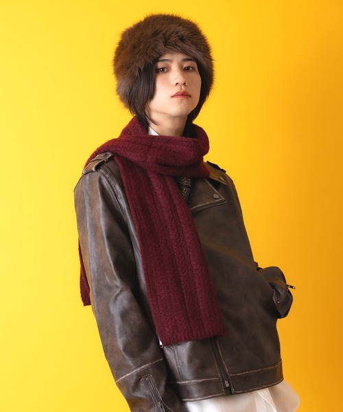 セール】an meets zakka レトロタッチリブ編みウールニットマフラー