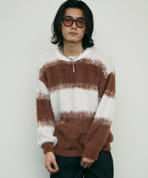 Shoowtime(ショウタイム)の「Mohair like Shaggy Knit Sweater / モヘアライクルーズシャギーニットセーター(ニット/セーター・メンズ・ブラウン/ブラック・MEDIUM/LARGE/X-LARGE)」の1枚目の写真