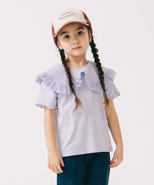 B:MING by BEAMS（ビーミングバイビームス）の「布帛襟 ショートスリーブ プルオーバー 2025SS（100～140cm）（Tシャツ/カットソー・キッズ・オフホワイト/パープル系その他4・140/130/120/110/100）」の2枚目の写真