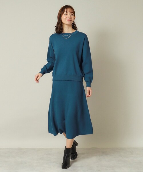 ITS'DEMO（イッツデモ）の「◆【ウエストゴム／手洗い可】クルーネックニットセットアップ（セットアップ・レディース・ブルーグリーン/ブラウン系その他/ボルドー/ブラック・00）」の3枚目の写真