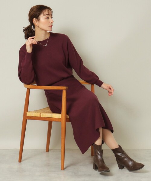 ITS'DEMO（イッツデモ）の「◆【ウエストゴム／手洗い可】クルーネックニットセットアップ（セットアップ・レディース・ブルーグリーン/ブラウン系その他/ボルドー/ブラック・00）」の4枚目の写真