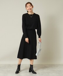 ◆【ウエストゴム／手洗い可】クルーネックニットセットアップ