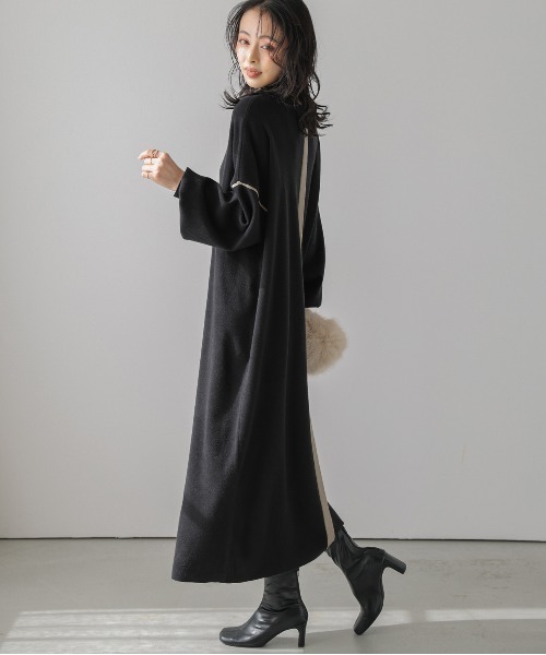 AMELY（エミリー）の「ニットロングワンピ―ス（ワンピース・レディース・ベージュ×ブラック/ブラック×ベージュ/ブラック×ホワイト・フリー）」の9枚目の写真