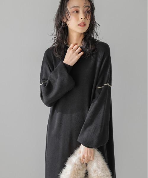 AMELY（エミリー）の「ニットロングワンピ―ス（ワンピース・レディース・ベージュ×ブラック/ブラック×ベージュ/ブラック×ホワイト・フリー）」の11枚目の写真