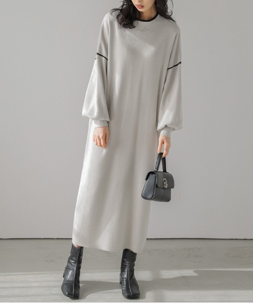 AMELY（エミリー）の「ニットロングワンピ―ス（ワンピース・レディース・ベージュ×ブラック/ブラック×ベージュ/ブラック×ホワイト・フリー）」の12枚目の写真