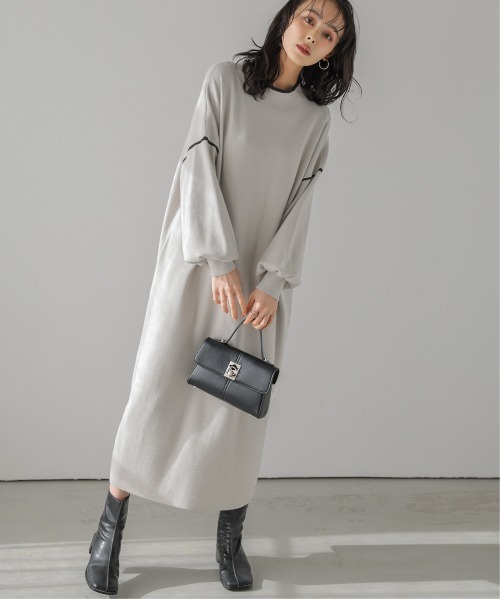 AMELY（エミリー）の「ニットロングワンピ―ス（ワンピース・レディース・ベージュ×ブラック/ブラック×ベージュ/ブラック×ホワイト・フリー）」の13枚目の写真