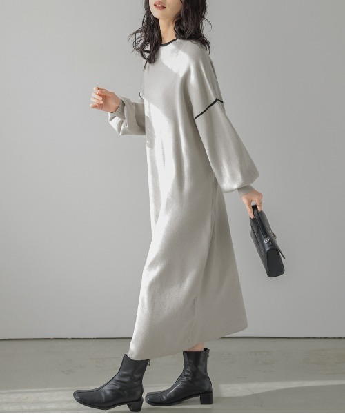 AMELY（エミリー）の「ニットロングワンピ―ス（ワンピース・レディース・ベージュ×ブラック/ブラック×ベージュ/ブラック×ホワイト・フリー）」の14枚目の写真