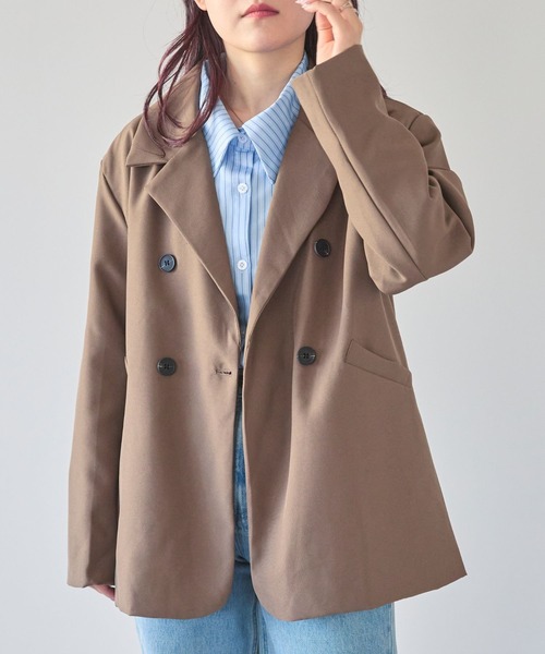LinoU.(リノユー)の「オーバーサイズダブルブレストジャケット(テーラードジャケット・レディース・ブラック/アイボリー/ブラウン・S/M/L)」の4枚目の写真
