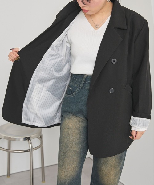 LinoU.(リノユー)の「オーバーサイズダブルブレストジャケット(テーラードジャケット・レディース・ブラック/アイボリー/ブラウン・S/M/L)」の8枚目の写真
