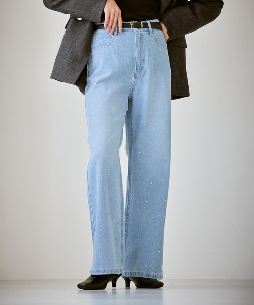 デニム スワロフスキー ララキューブ size:26 セール】【SNSで話題のキラキラデニム!】オーロララインストーン付き