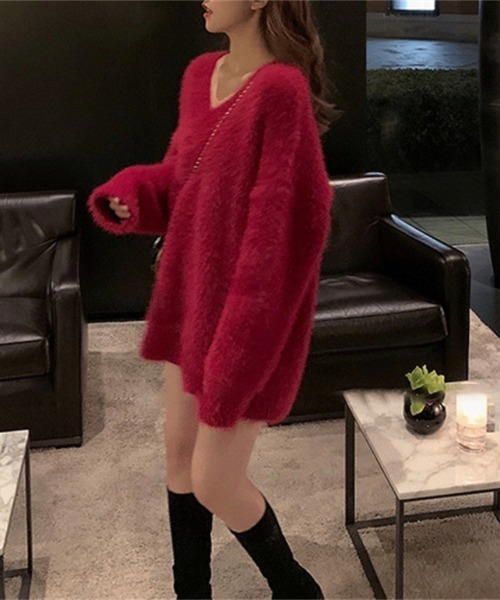 Ritzy(リッツィー)の「オーバーサイズ Vネックニット セーター(ニット/セーター・レディース・ブルー系/ベージュ/レッド/ホワイト/ブラック・FREE)」の19枚目の写真