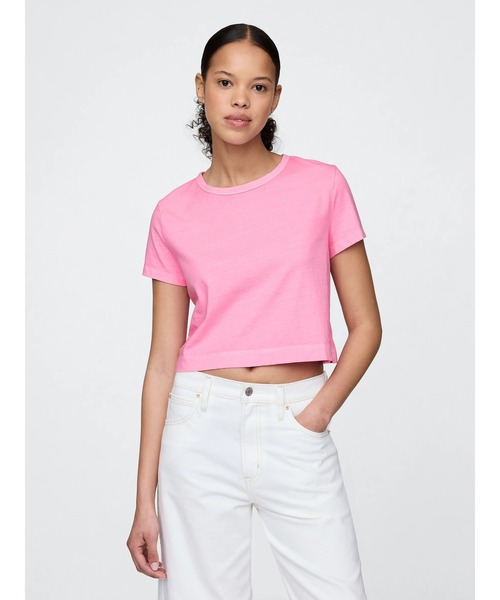 GAP（ギャップ）の「オーガニックコットン ヴィンテージソフト クロップドTシャツ（Tシャツ/カットソー・レディース・ブラック/ネイビー/コーラル/ベージュ/ホワイト/グリーン/ピンク/ライトインディゴブルー/ピンク系その他/ブルー/レッド/グリーン系その他/イエロー・M/XS/L/S/XXS/XL）」の19枚目の写真