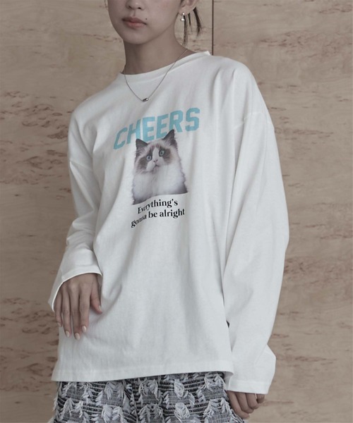 miette(ミエット)の「catプリントロンT(Tシャツ/カットソー・レディース・ホワイト系その他/グレー系その他2/ホワイト系その他2/グレー系その他・FREE)」の1枚目の写真