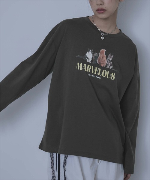 miette(ミエット)の「catプリントロンT(Tシャツ/カットソー・レディース・ホワイト系その他/グレー系その他2/ホワイト系その他2/グレー系その他・FREE)」の2枚目の写真