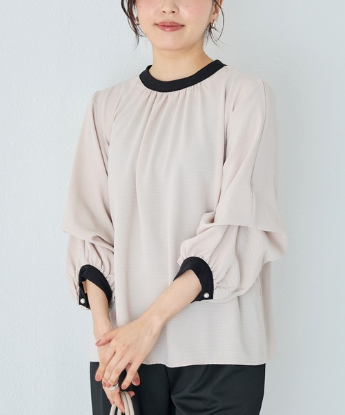 INCEDE（インシード）の「バンドカラー 袖2WAYブラウス（シャツ/ブラウス・レディース・ベージュ/ホワイト系その他/ブラック/ライトベージュ/オフホワイト・M/L/LL）」の5枚目の写真