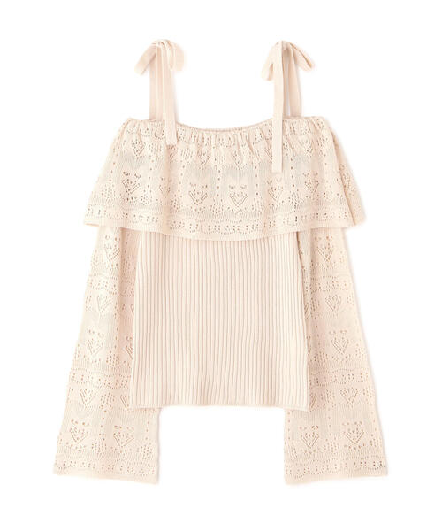 PROPORTION BODY DRESSING(プロポーションボディドレッシング)の「透かし編みオフショルニット / 1215170311(ニット/セーター・レディース・ピンク/ライトグリーン/ベージュ・FREE)」の4枚目の写真