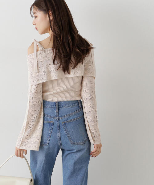 PROPORTION BODY DRESSING(プロポーションボディドレッシング)の「透かし編みオフショルニット / 1215170311(ニット/セーター・レディース・ピンク/ライトグリーン/ベージュ・FREE)」の6枚目の写真