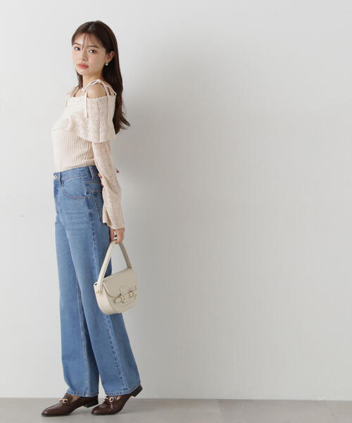 PROPORTION BODY DRESSING(プロポーションボディドレッシング)の「透かし編みオフショルニット / 1215170311(ニット/セーター・レディース・ピンク/ライトグリーン/ベージュ・FREE)」の7枚目の写真