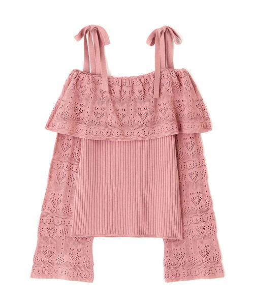PROPORTION BODY DRESSING(プロポーションボディドレッシング)の「透かし編みオフショルニット / 1215170311(ニット/セーター・レディース・ピンク/ライトグリーン/ベージュ・FREE)」の11枚目の写真