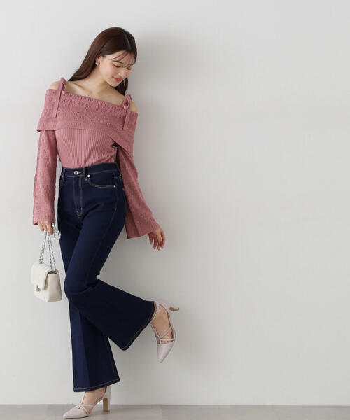 PROPORTION BODY DRESSING(プロポーションボディドレッシング)の「透かし編みオフショルニット / 1215170311(ニット/セーター・レディース・ピンク/ライトグリーン/ベージュ・FREE)」の13枚目の写真