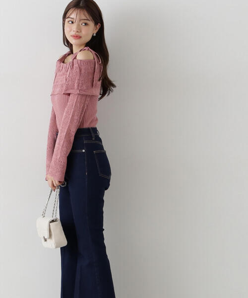 PROPORTION BODY DRESSING(プロポーションボディドレッシング)の「透かし編みオフショルニット / 1215170311(ニット/セーター・レディース・ピンク/ライトグリーン/ベージュ・FREE)」の14枚目の写真
