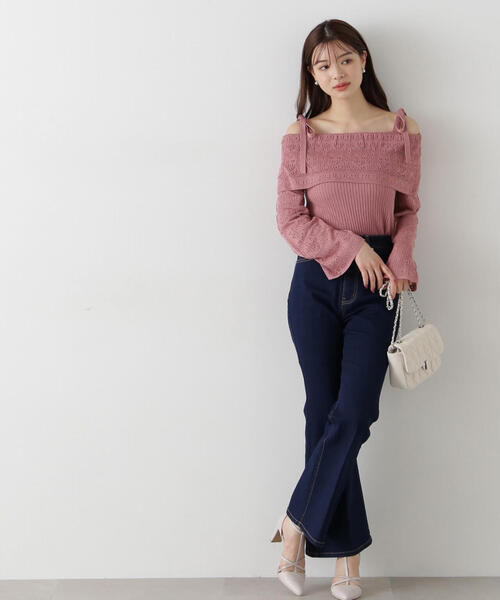 PROPORTION BODY DRESSING(プロポーションボディドレッシング)の「透かし編みオフショルニット / 1215170311(ニット/セーター・レディース・ピンク/ライトグリーン/ベージュ・FREE)」の15枚目の写真