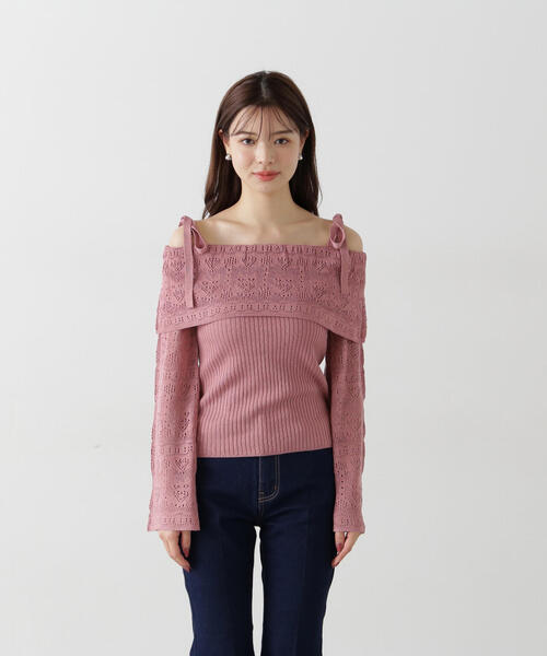 PROPORTION BODY DRESSING(プロポーションボディドレッシング)の「透かし編みオフショルニット / 1215170311(ニット/セーター・レディース・ピンク/ライトグリーン/ベージュ・FREE)」の17枚目の写真