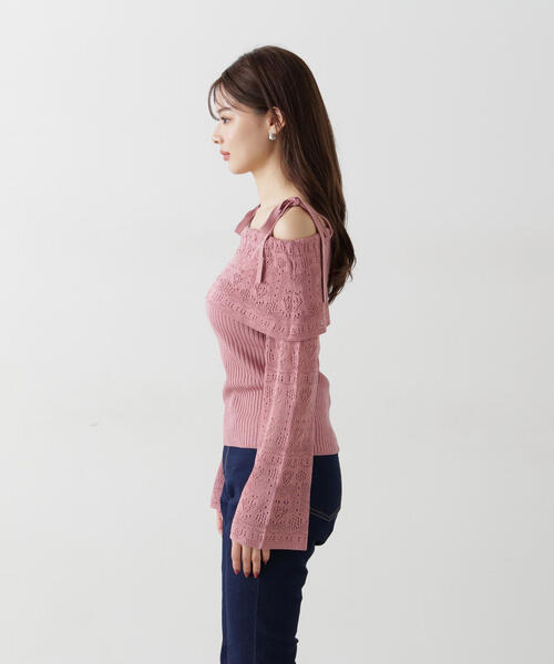 PROPORTION BODY DRESSING(プロポーションボディドレッシング)の「透かし編みオフショルニット / 1215170311(ニット/セーター・レディース・ピンク/ライトグリーン/ベージュ・FREE)」の18枚目の写真
