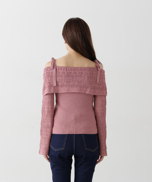 PROPORTION BODY DRESSING(プロポーションボディドレッシング)の「透かし編みオフショルニット / 1215170311(ニット/セーター・レディース・ピンク/ライトグリーン/ベージュ・FREE)」の19枚目の写真