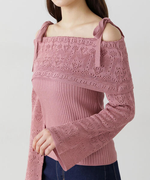 PROPORTION BODY DRESSING(プロポーションボディドレッシング)の「透かし編みオフショルニット / 1215170311(ニット/セーター・レディース・ピンク/ライトグリーン/ベージュ・FREE)」の20枚目の写真