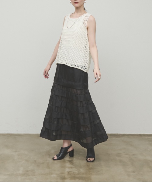 セール】Tucked Tiered See-through Skirt / タックティアード