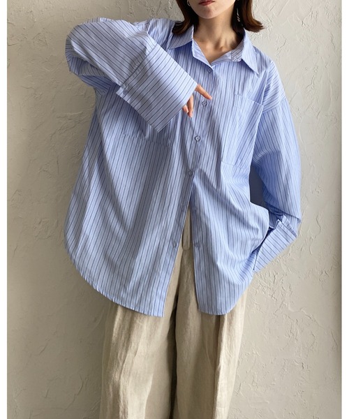 She's Closet（シーズクローゼット）の「襟付き長袖ワイドカフスオーバーサイズシャツブラウス（シャツ/ブラウス・レディース・ブルー系その他/ホワイト/ピンク/ホワイト系その他/ブルー・FREE）」の17枚目の写真