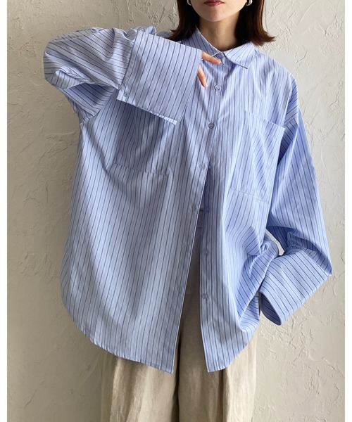 She's Closet（シーズクローゼット）の「襟付き長袖ワイドカフスオーバーサイズシャツブラウス（シャツ/ブラウス・レディース・ブルー系その他/ホワイト/ピンク/ホワイト系その他/ブルー・FREE）」の8枚目の写真