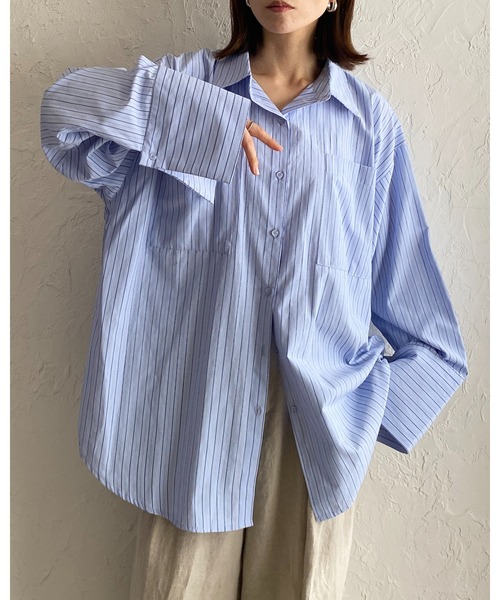 She's Closet（シーズクローゼット）の「襟付き長袖ワイドカフスオーバーサイズシャツブラウス（シャツ/ブラウス・レディース・ブルー系その他/ホワイト/ピンク/ホワイト系その他/ブルー・FREE）」の13枚目の写真